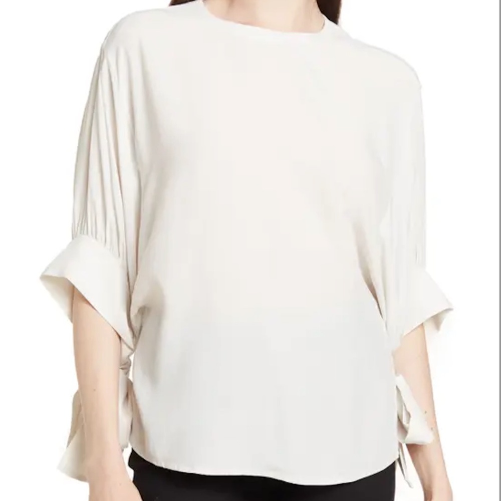 Tie Sleeve Top - New With Tags - NEVER WORN - Blanc de Blanc (Navy Pics-Details)